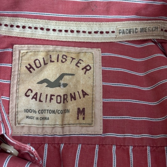 Hollister Men's Coral and White Striped Button-Down Shirt - Picture 2 of 5